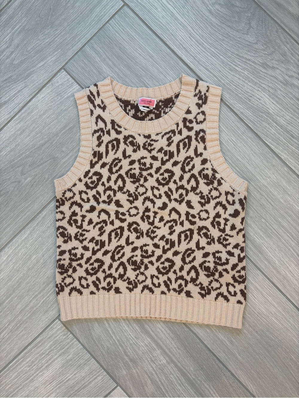 Kate Spade Intarsia Cotton Cashmere Leopard Panther Sweater Vest. Sz Small